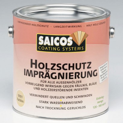 Защитная пропитка для древесины от гниения, синевы и плесени для наружных работ Saicos Holzschutz-Impragnierung (Германия) 9003 (бесцветная) 2,5л. 