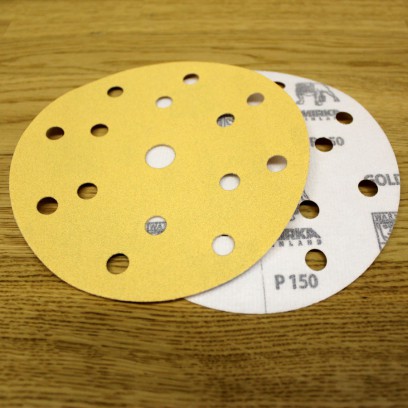 Диск шлифовальный (самозацепка) с отверстиями Mirka GOLD (Финляндия) диаметр=150мм Р150 (оксид алюминия) 