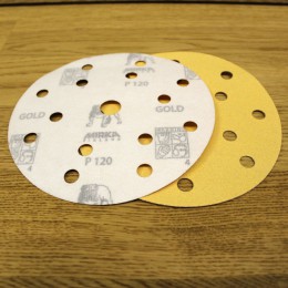Диск шлифовальный (самозацепка) с отверстиями Mirka GOLD (Финляндия) диаметр=150мм Р120 (оксид алюминия) 