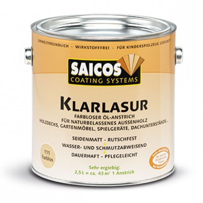 Прозрачная лазурь с водоотталкивающим эффектом Saicos Klarlasur (Германия) 0111 (прозрачная) 2,5л 